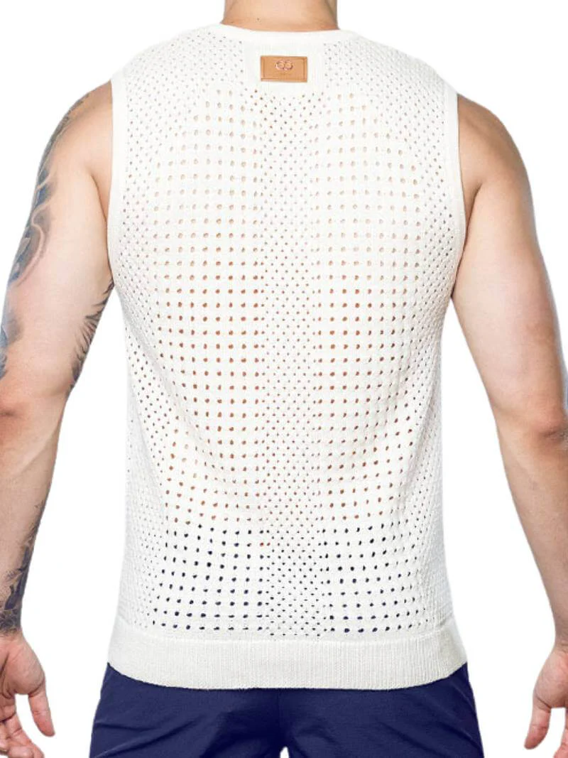 2eros Riviera Tank Top: Beige Lightweight Knit, Relaxed Fit - SIZE LARGE - Image 2