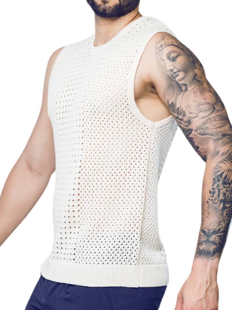 2eros Riviera Tank Top: Beige Lightweight Knit, Relaxed Fit - SIZE LARGE - Image 3
