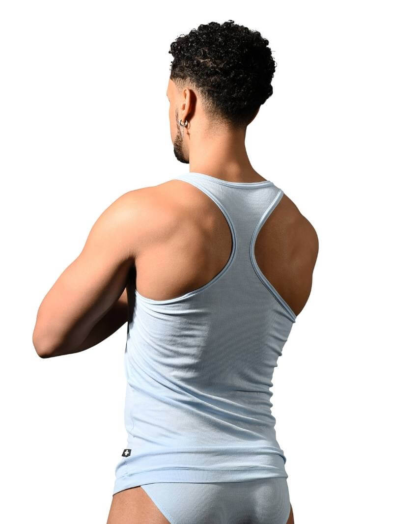 Andrew Christian Beater Vest: Stretchy Ribbed Rayon, Light Blue, Medium - Image 2
