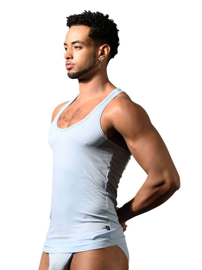 Andrew Christian Beater Vest: Stretchy Ribbed Rayon, Light Blue, Medium - Image 3