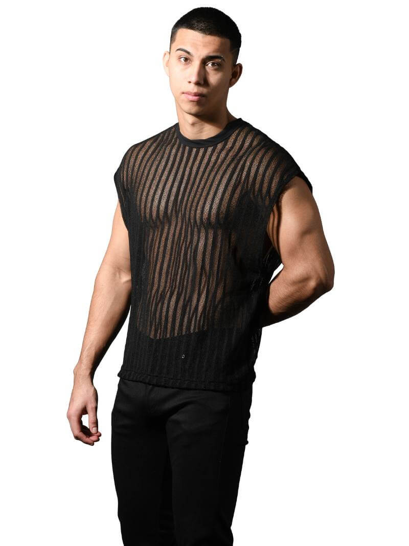 Andrew Christian Wide-Shoulder Striped Mesh Tank - SIZE SMALL - Image 2