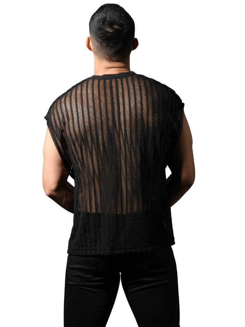 Andrew Christian Wide-Shoulder Striped Mesh Tank - SIZE SMALL - Image 3