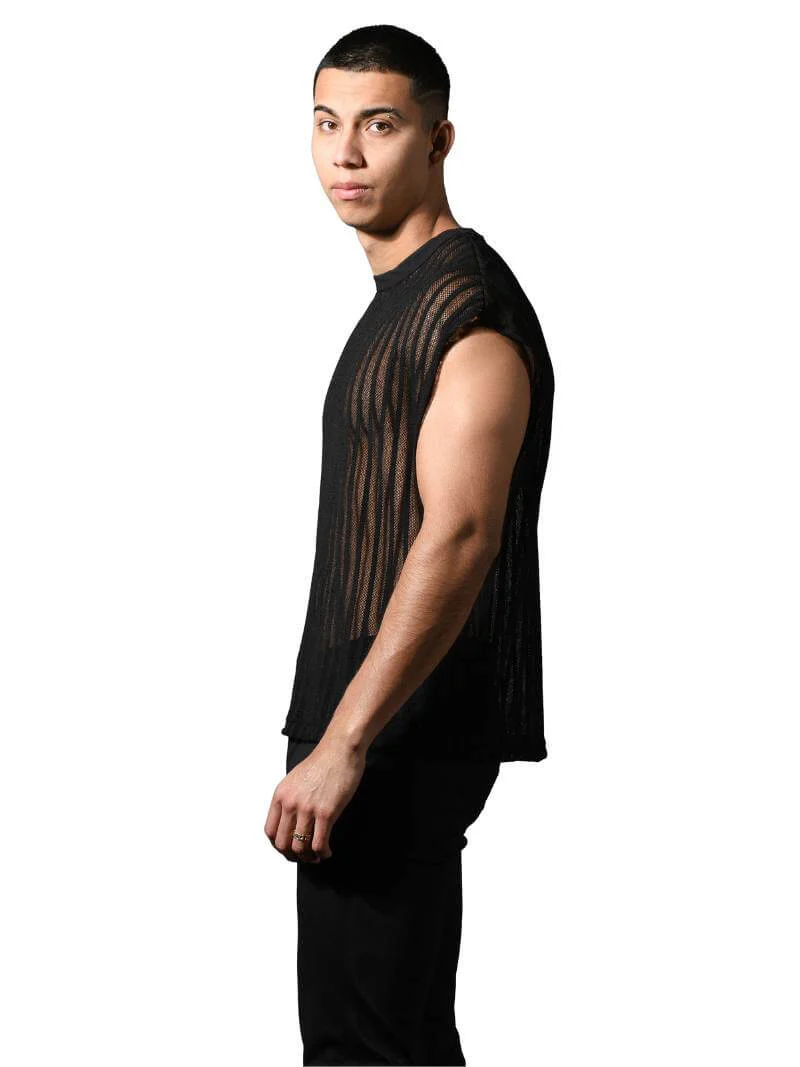 Andrew Christian Wide-Shoulder Striped Mesh Tank - SIZE SMALL - Image 4