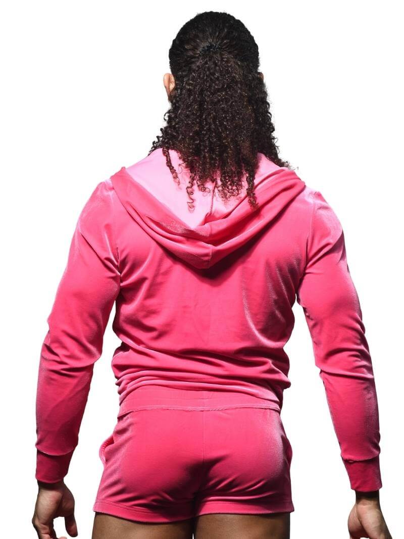 Andrew Christian Paris Vibrant Pink Velvet Zipped Hoodie - Image 2
