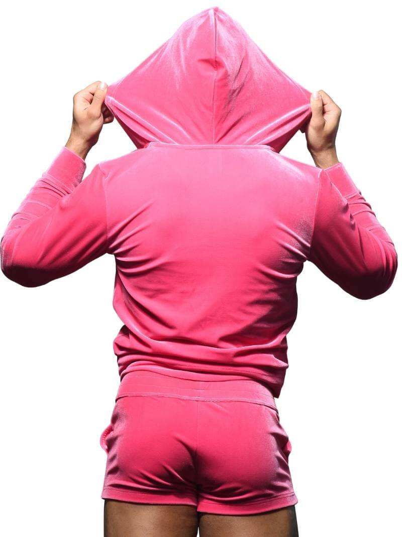 Andrew Christian Paris Vibrant Pink Velvet Zipped Hoodie - Image 3