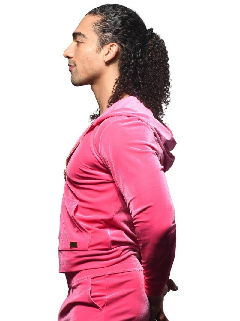 Andrew Christian Paris Vibrant Pink Velvet Zipped Hoodie - Image 6