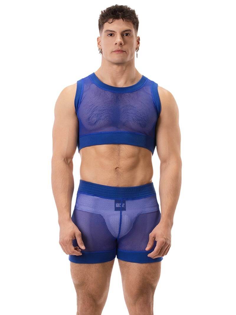 BARCODE Berlin Yasin Royal Blue Mesh Crop Top - Image 5