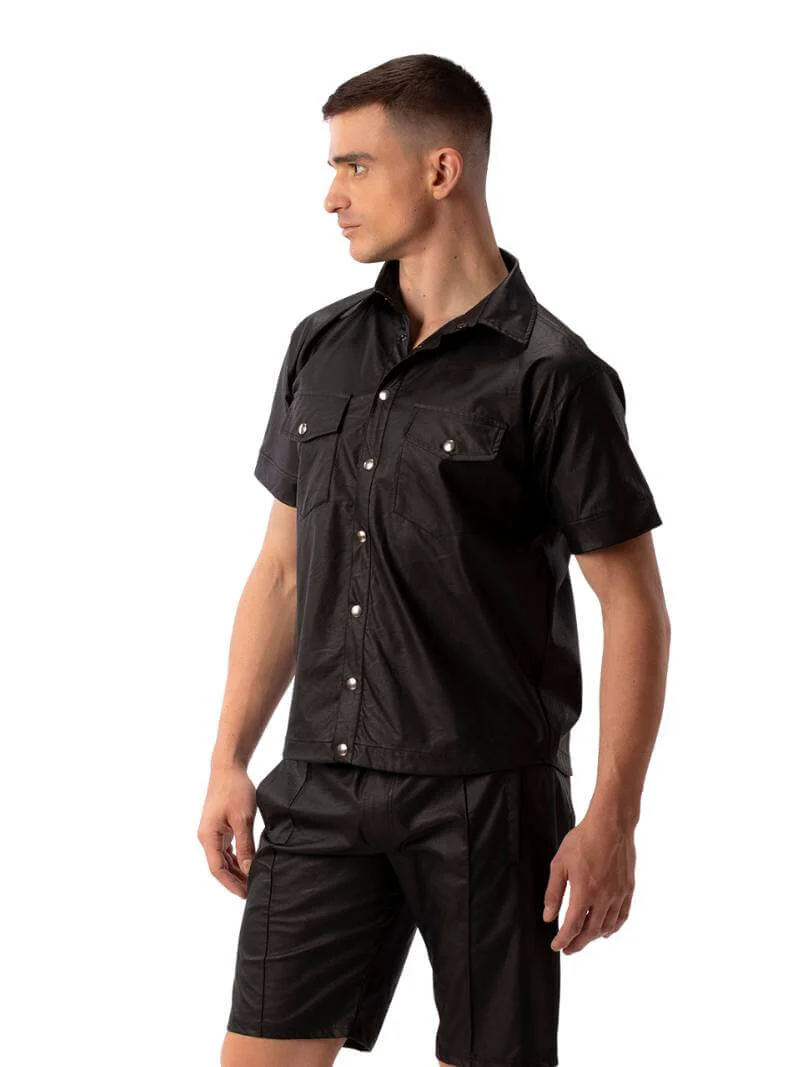 BARCODE Berlin Teluo Shirt: Faux Leather, Short Sleeves - Image 3