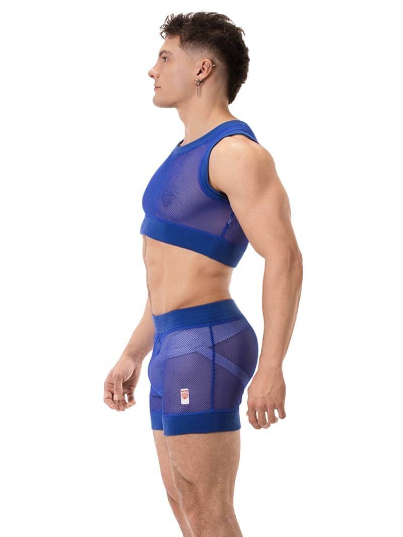 BARCODE Berlin Yasin Royal Blue Mesh Crop Top - Image 3