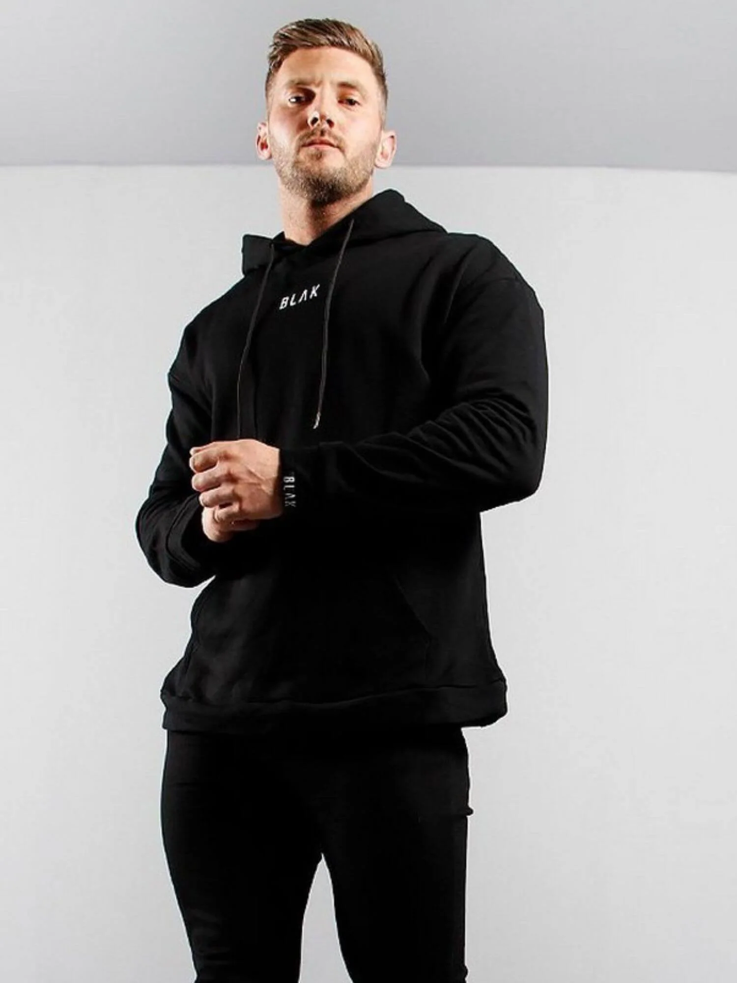 BLAK Cotton Boxy-Style Hoodie with White Logos - Image 3