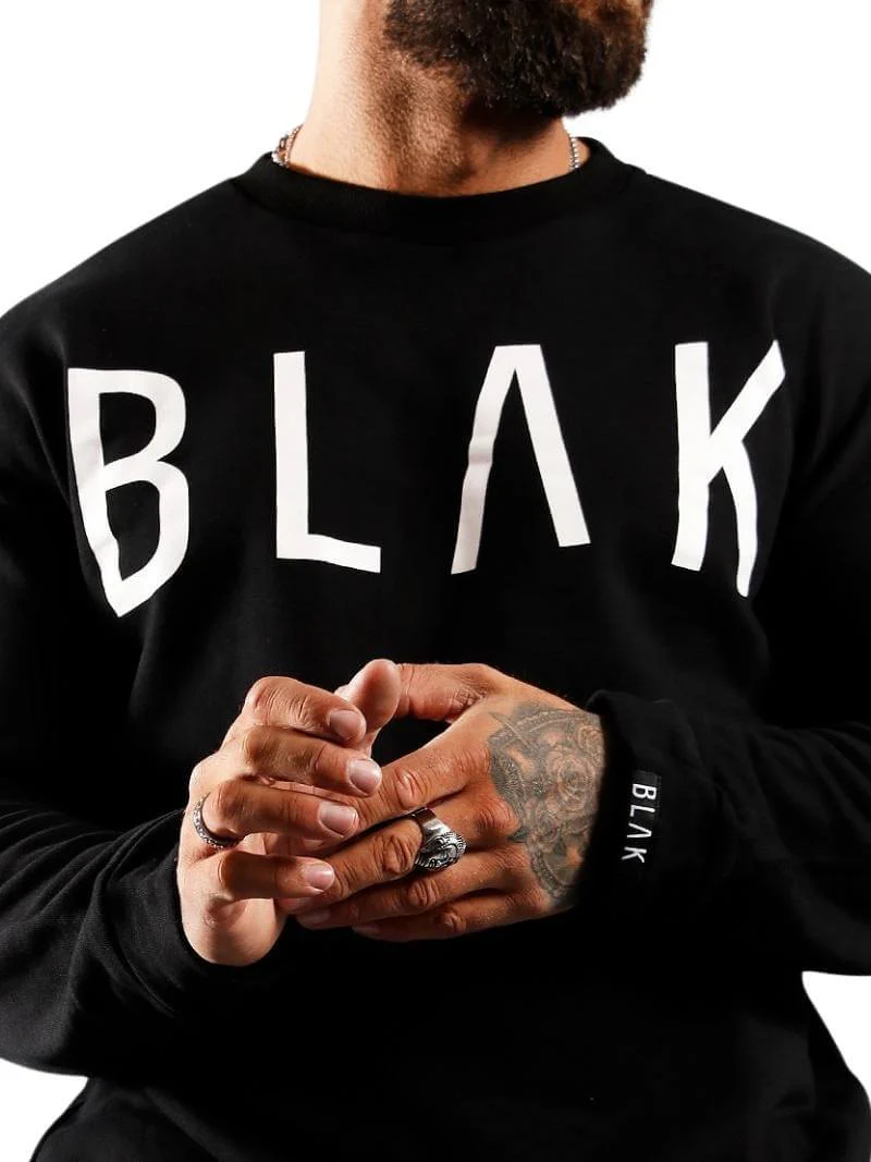 BLAK Cotton Sweater with Large Logo, Oversized Boxy Fit & Rounded Neck - Image 10