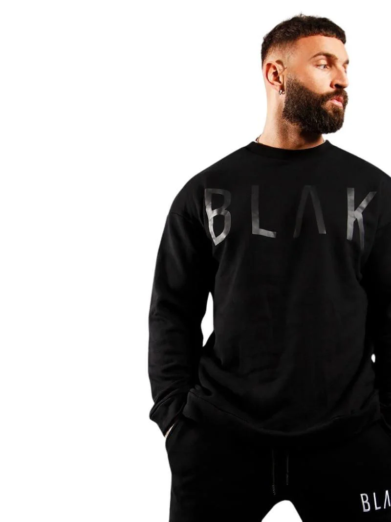 BLAK Cotton Sweater with Large Logo, Oversized Boxy Fit & Rounded Neck - Image 4