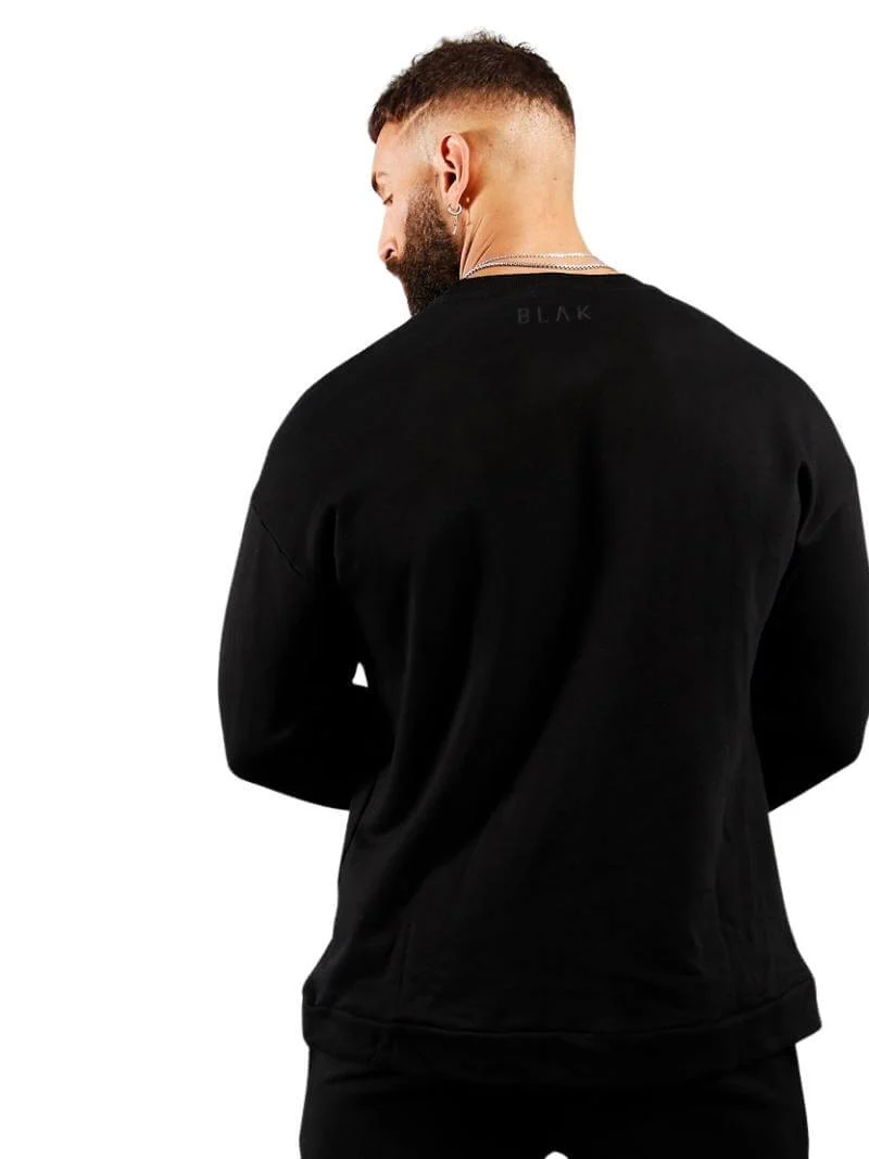 BLAK Cotton Sweater with Large Logo, Oversized Boxy Fit & Rounded Neck - Image 6