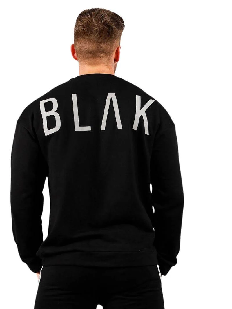 BLAK Cotton Sweater with Reflective Logo, Oversize Boxy Fit, Round Neck - Image 2