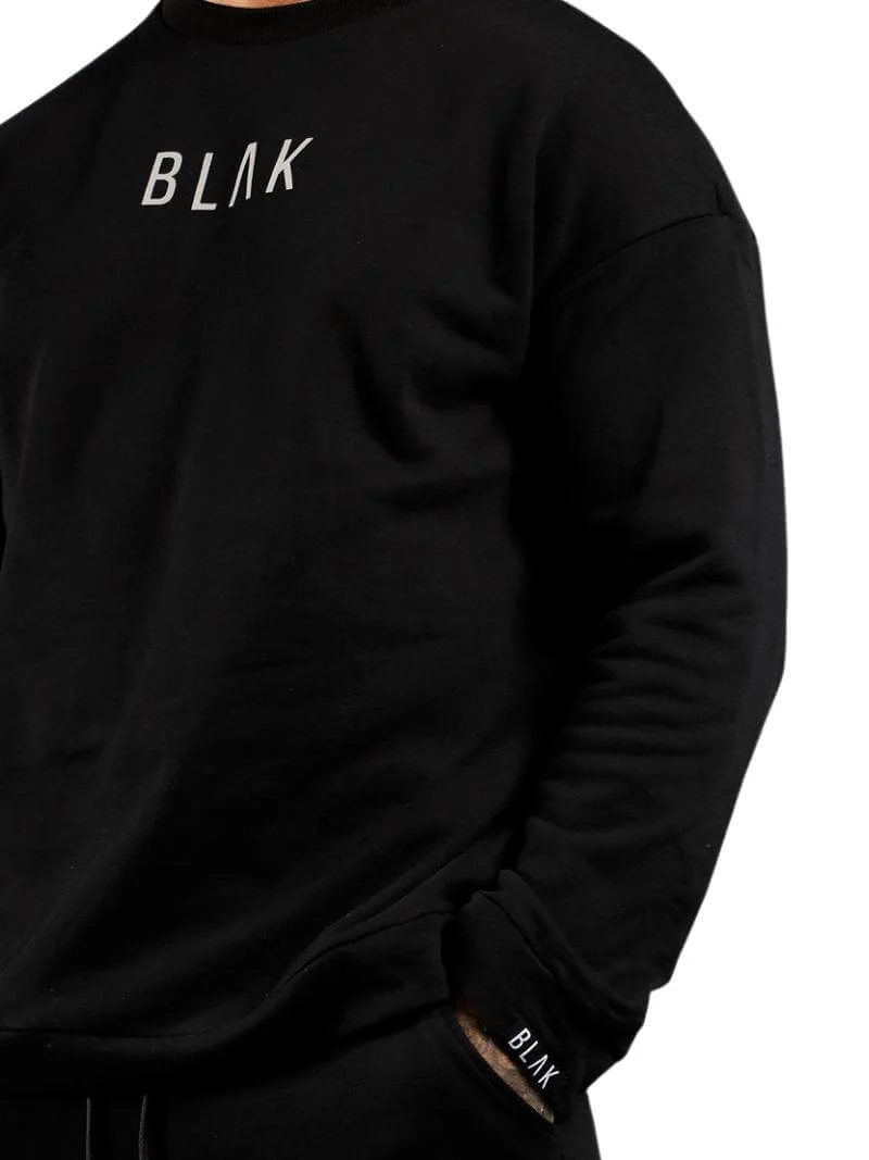 BLAK Cotton Sweater with Reflective Logo, Oversize Boxy Fit, Round Neck - Image 3