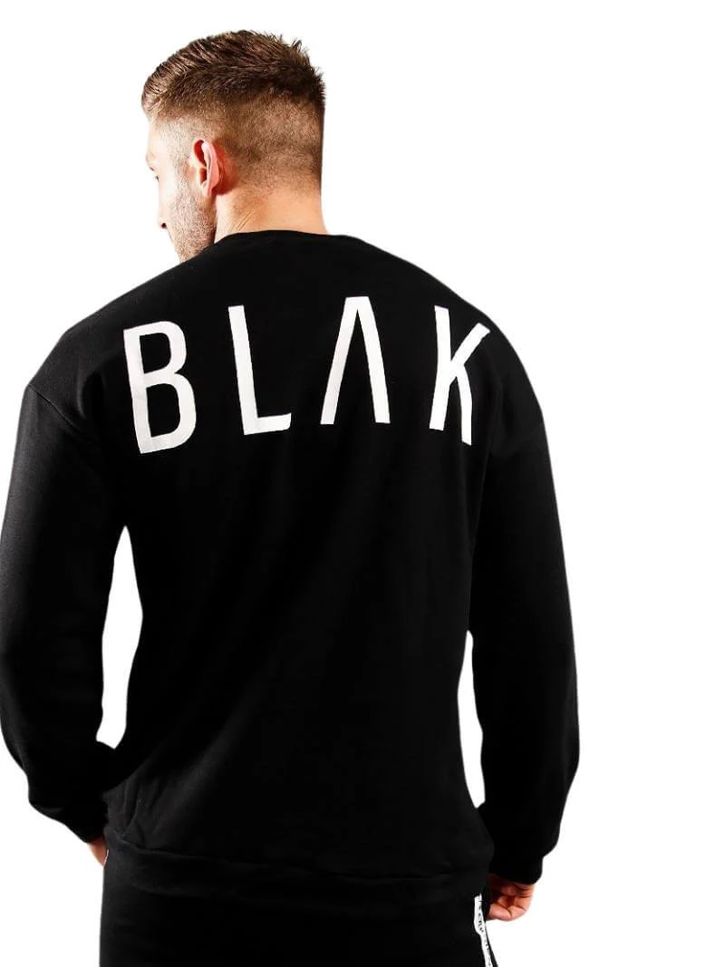 BLAK Cotton Sweater with White Logo, Oversize Boxy Fit, Round Neck - Image 3