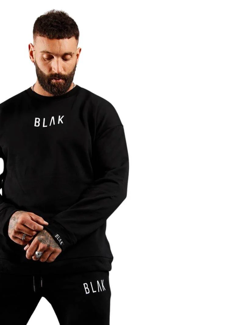 BLAK Cotton Sweater with White Logo, Oversize Boxy Fit, Round Neck - Image 4