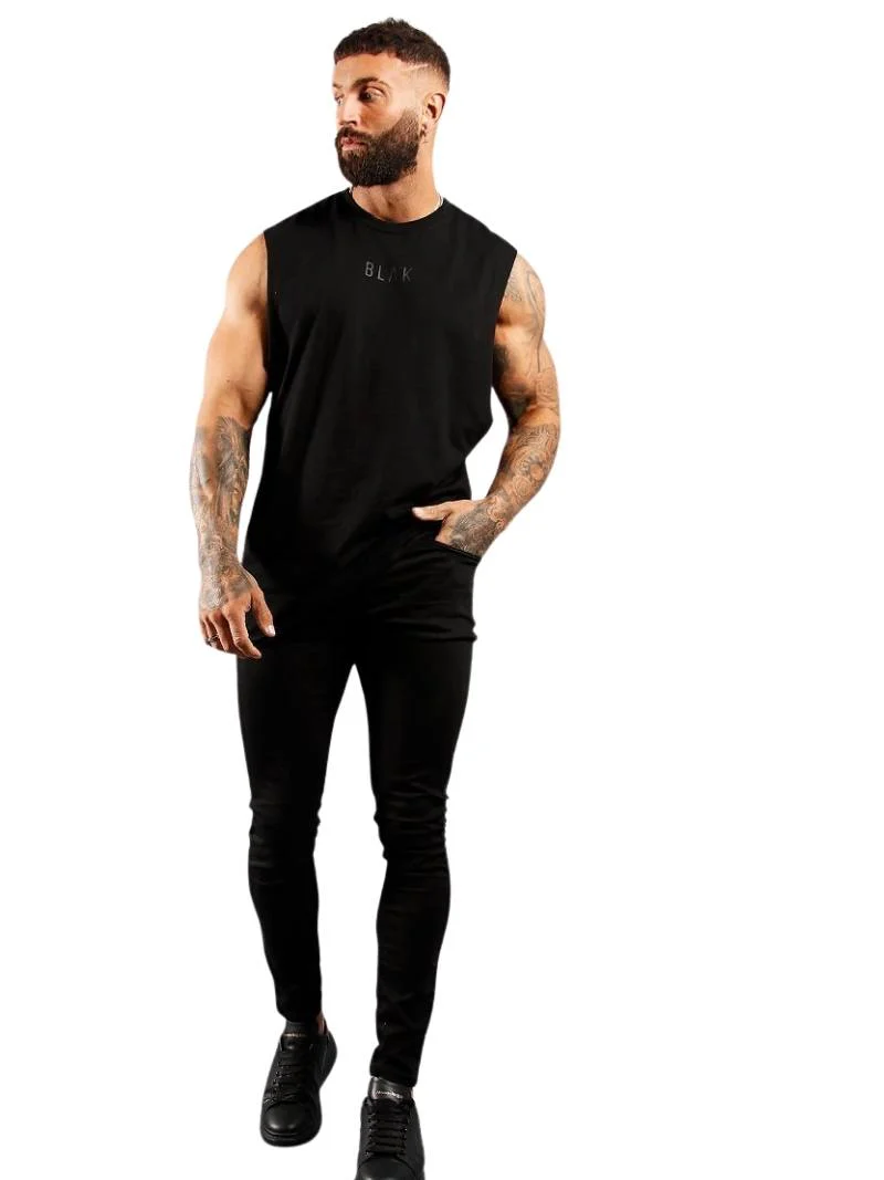 BLAK Cotton Tank Top with Oversized Boxy Fit, Drop Armholes & Rounded Neck - Image 12