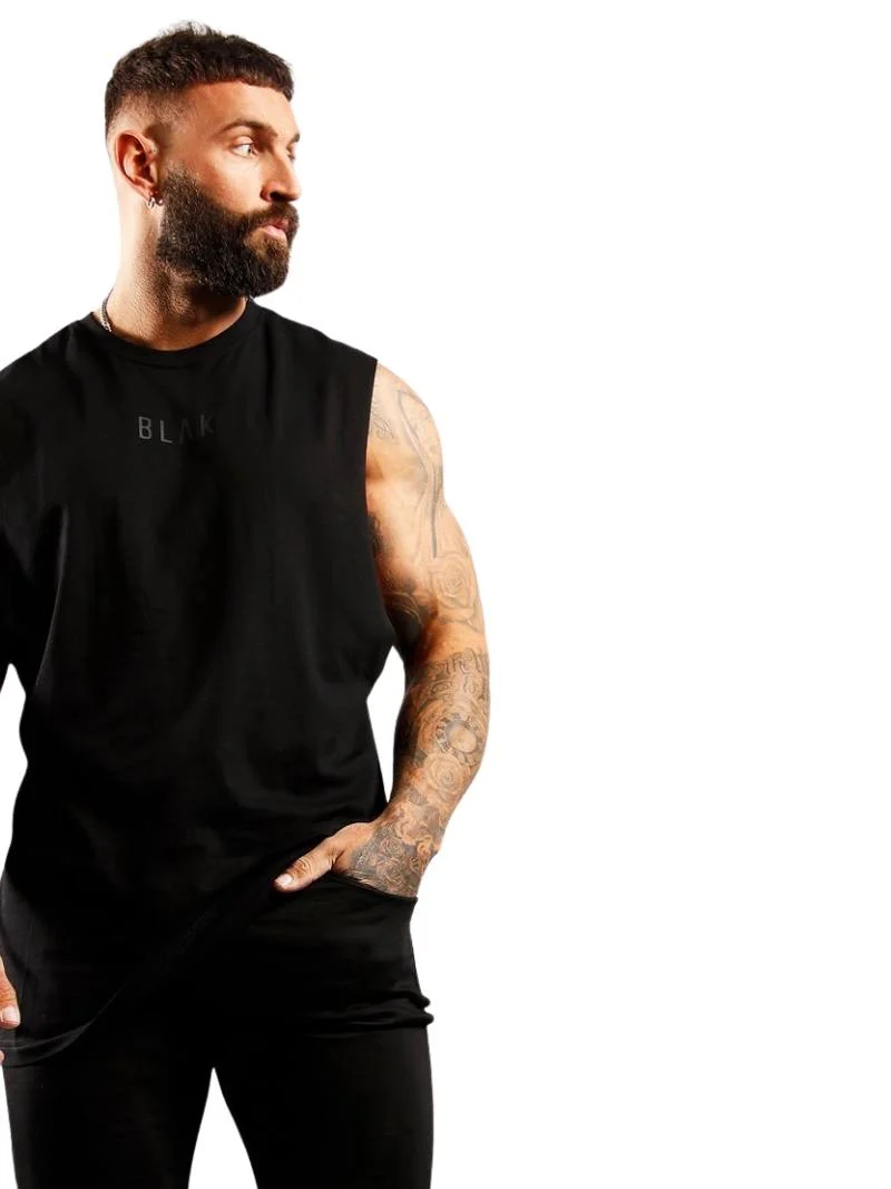 BLAK Cotton Tank Top with Oversized Boxy Fit, Drop Armholes & Rounded Neck - Image 9