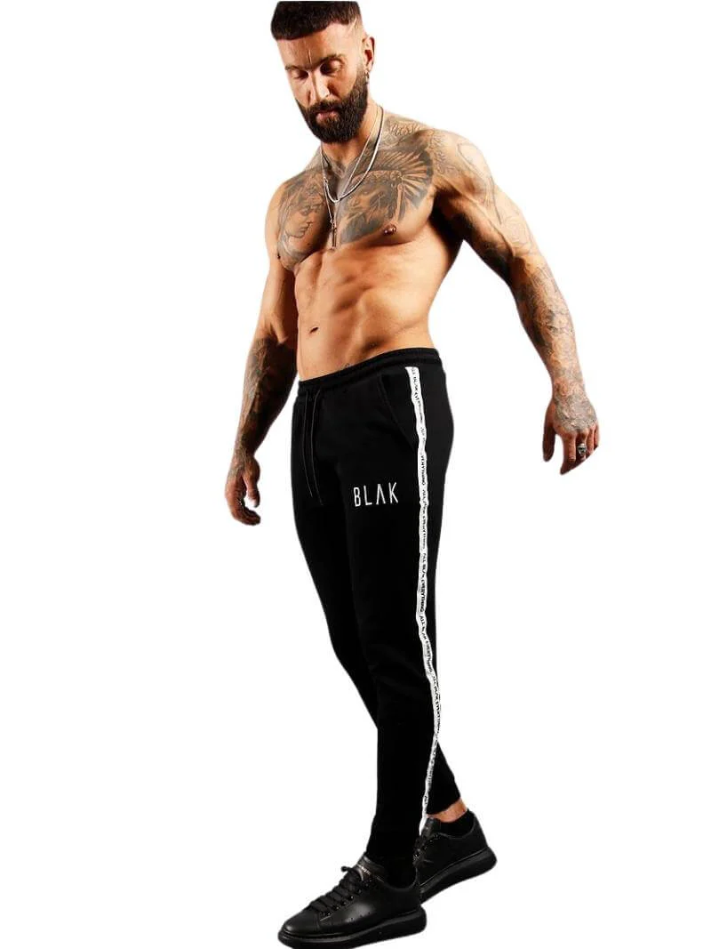 BLAK Cuffed Slim Fit Cotton Jogger Pants with Side Tape, Pockets, Drawstring Waist - Image 5
