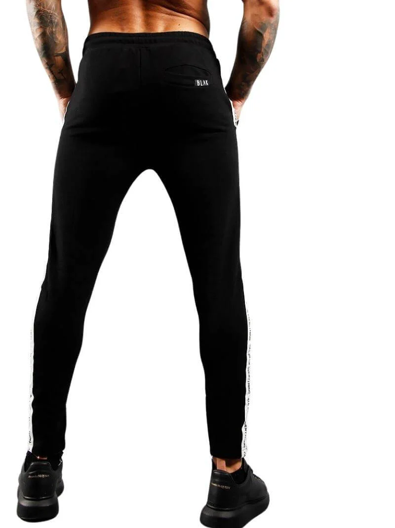 BLAK Zipped Hem Slim Fit Cotton Joggers with Side Tape & Pockets - Image 4