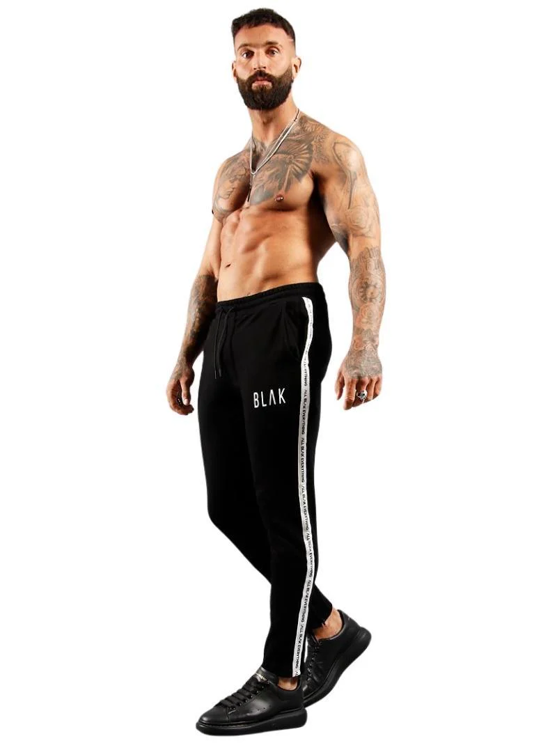 BLAK Zipped Hem Slim Fit Cotton Joggers with Side Tape & Pockets - Image 5