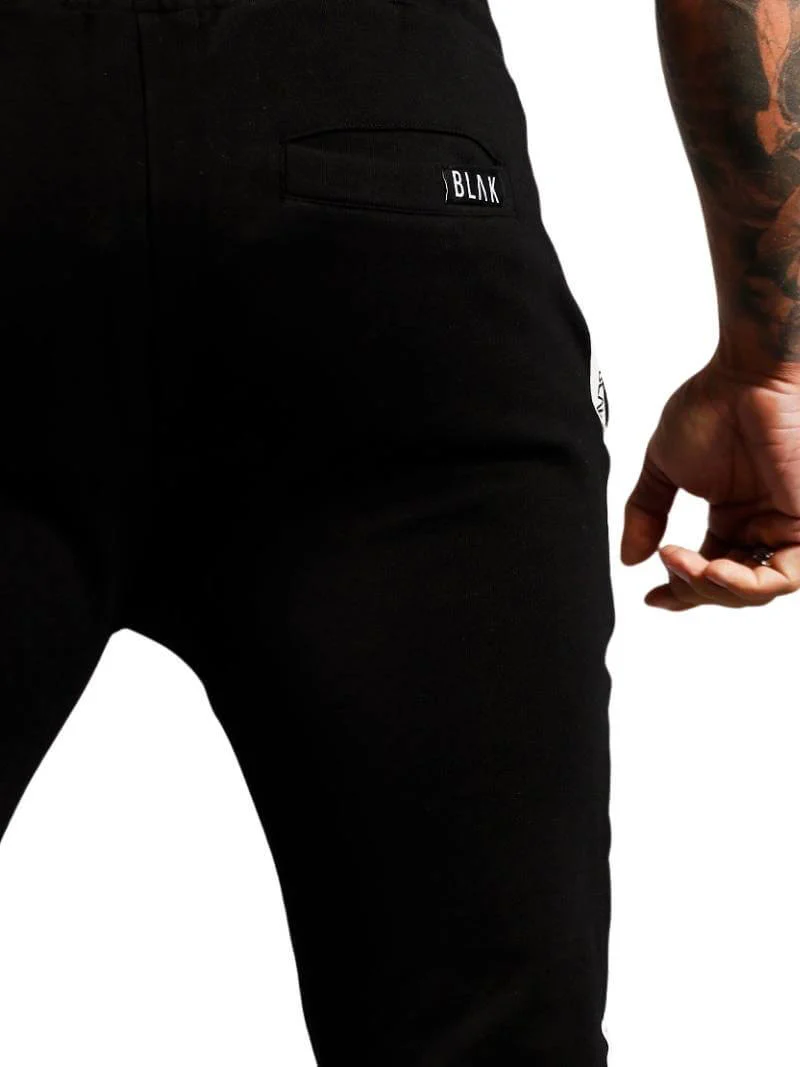 BLAK Zipped Hem Slim Fit Cotton Joggers with Side Tape & Pockets - Image 6