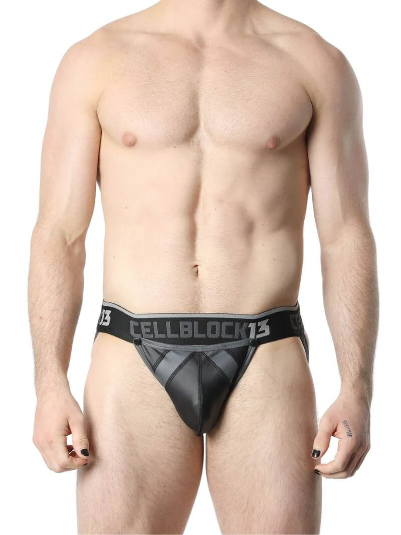 CellBlock13 Leather Look Jockstrap with Removable Pouch - Image 2