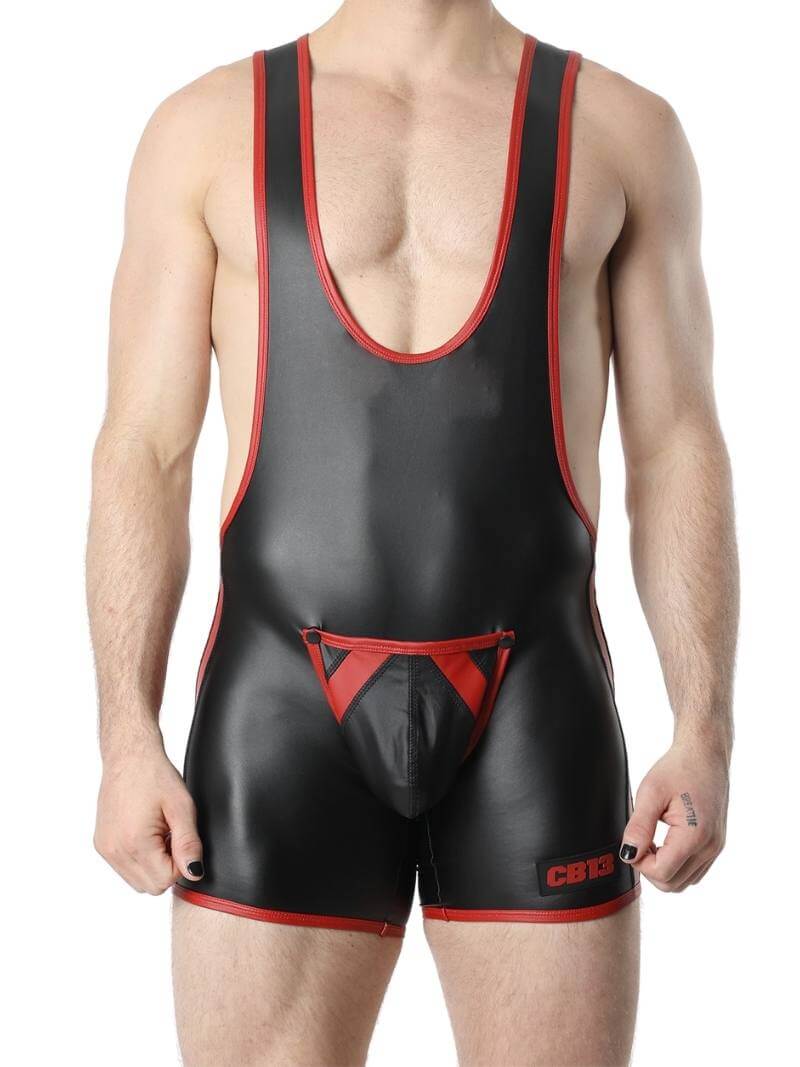 CellBlock13 Leather Look Bodysuit Singlet with Removable Pouch - Image 3