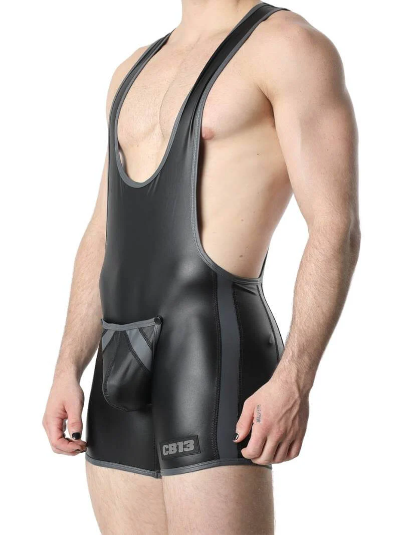 CellBlock13 Leather Look Bodysuit Singlet with Removable Pouch - Image 4