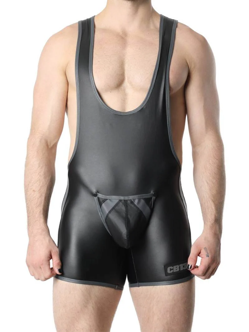 CellBlock13 Leather Look Bodysuit Singlet with Removable Pouch - Image 5