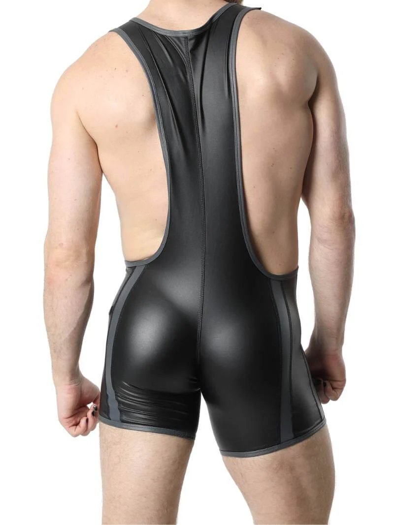 CellBlock13 Leather Look Bodysuit Singlet with Removable Pouch - Image 6