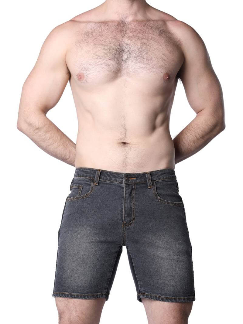 CellBlock13 Saddleback Stretch Fit Denim Shorts with Leatherett Saddle Panels & Side Tape - Image 7