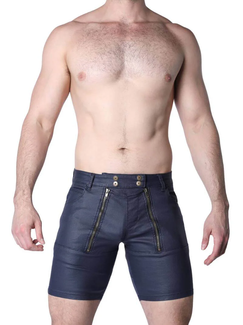 CellBlock 13 Slick Carpenter Waxed Denim Zipper Shorts - Image 3