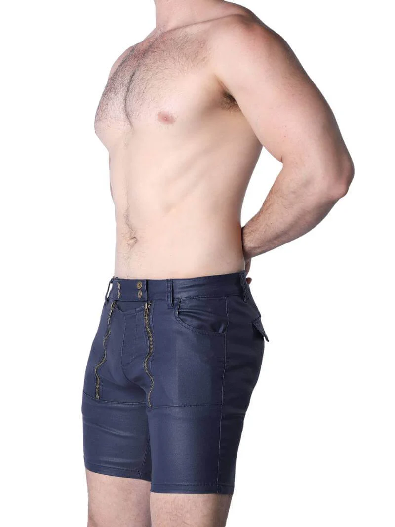 CellBlock 13 Slick Carpenter Waxed Denim Zipper Shorts - Image 4