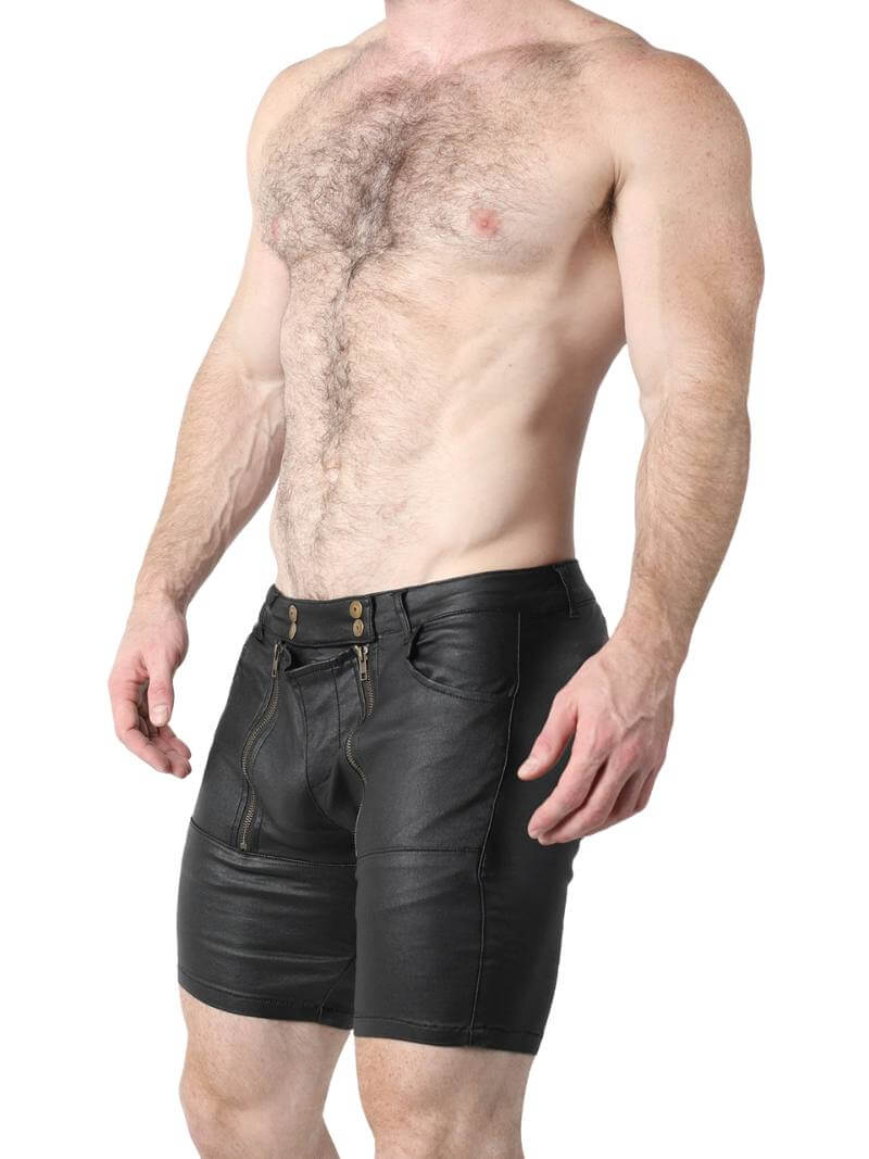 CellBlock 13 Slick Carpenter Waxed Denim Zipper Shorts - Image 7