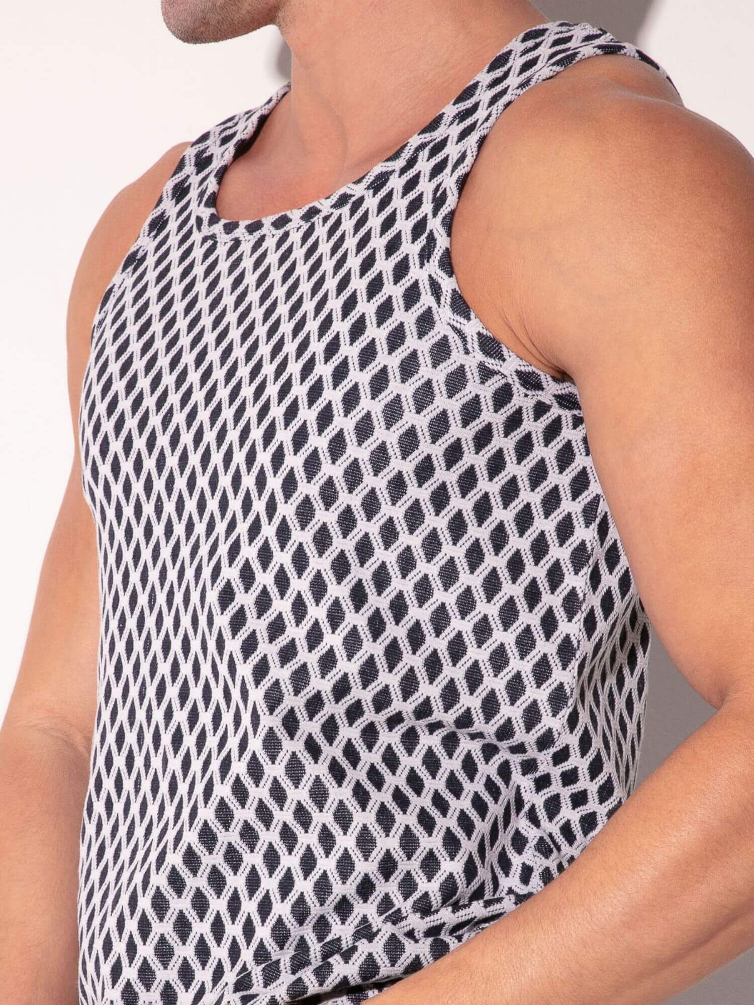 CODE 22 Razor Geometric Jacquard Tank Top – Men’s Textured Summer Vest - Image 2