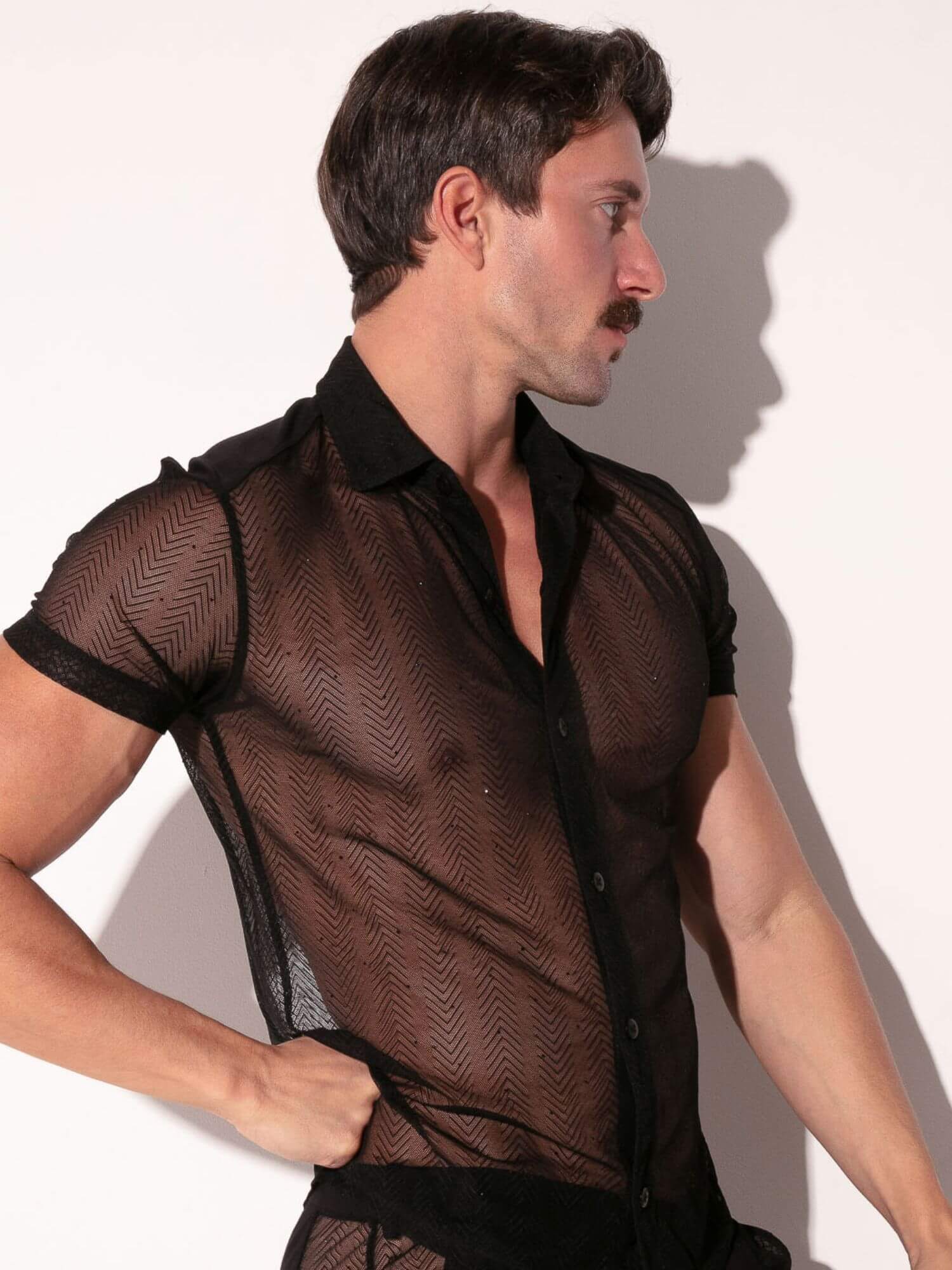 CODE 22 Rock Sheer Herringbone Mesh Shirt with Black Diamond Accents - Image 3