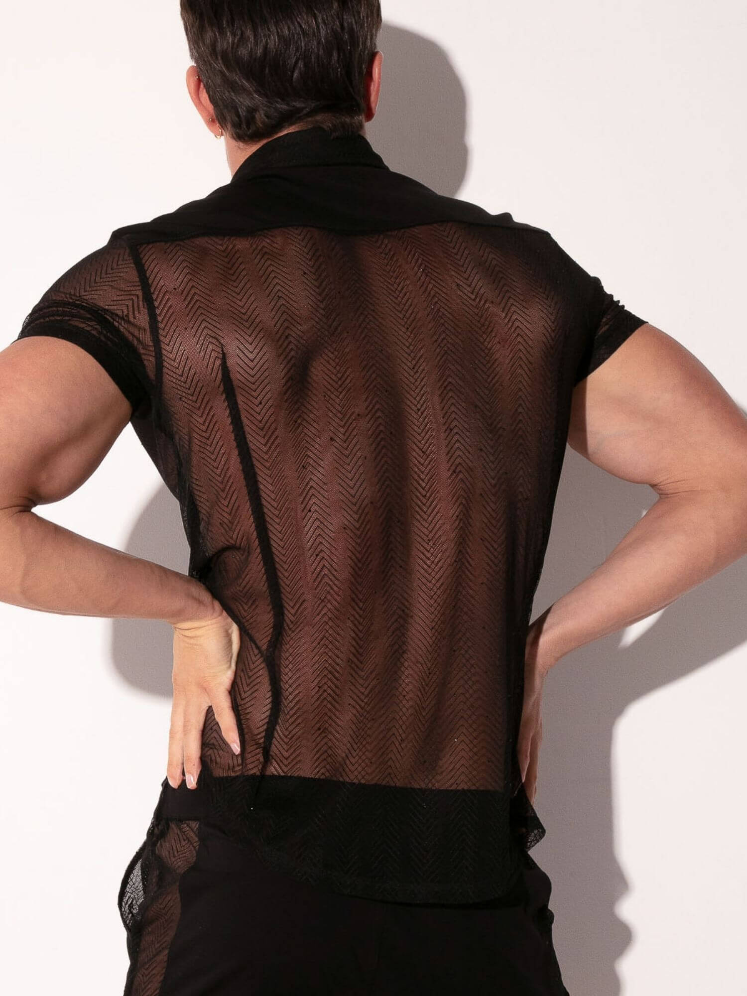 CODE 22 Rock Sheer Herringbone Mesh Shirt with Black Diamond Accents - Image 4