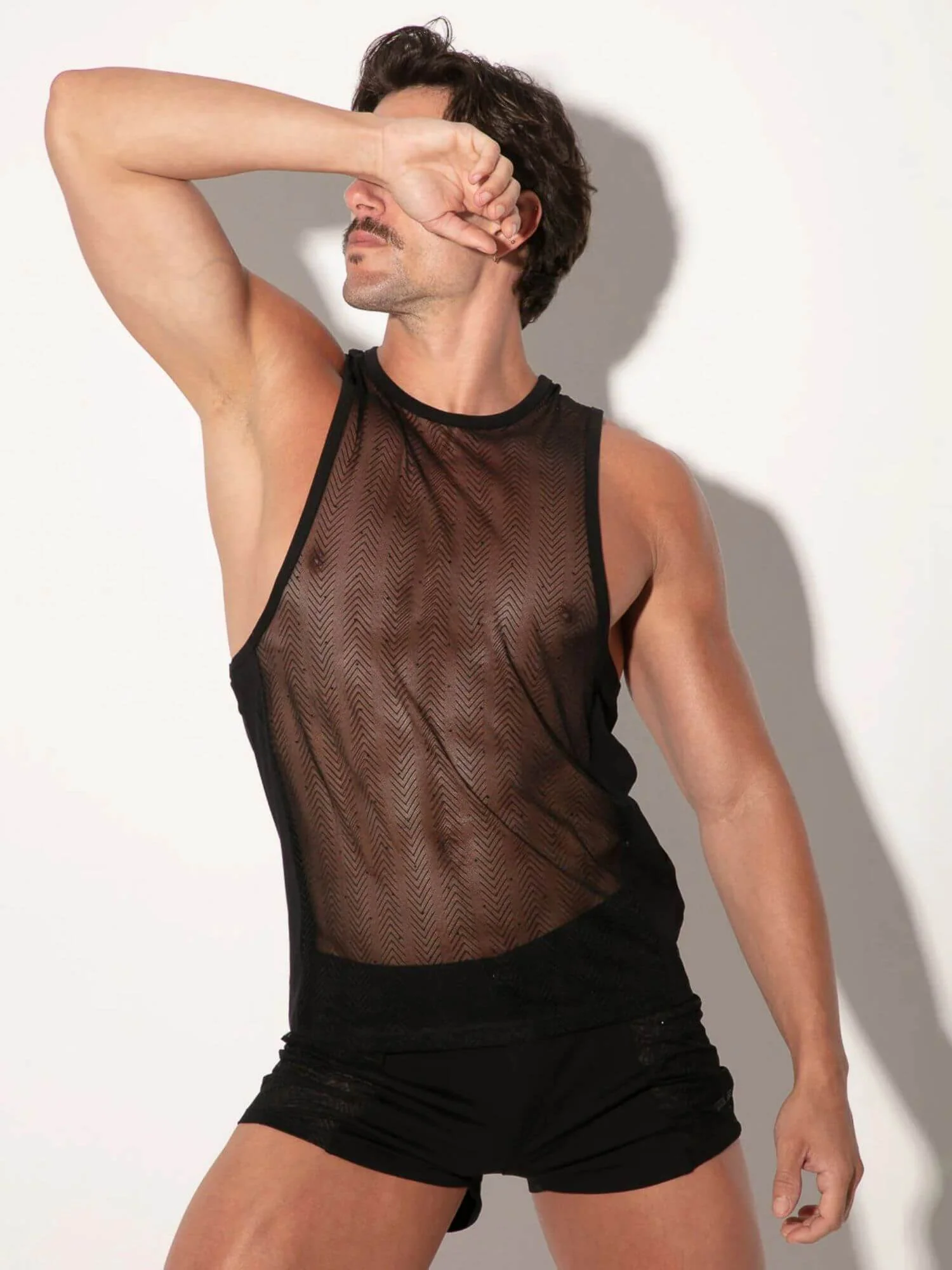 CODE 22 Rock Sheer Herringbone Mesh Tank Top with Black Diamond Accents - Image 2