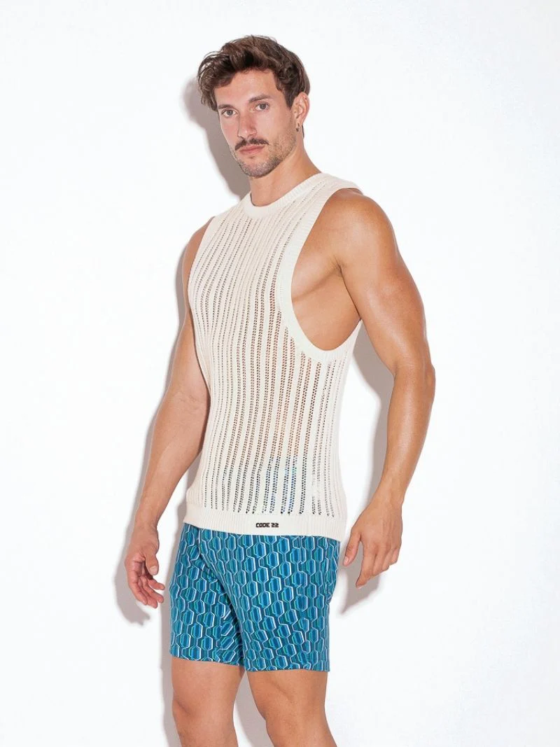 CODE22 Knitted Crochet Tank Top: Striped Knit - Image 2