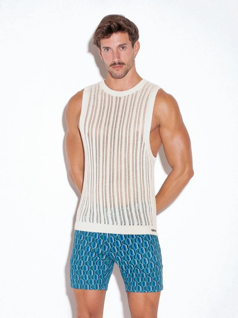 CODE22 Knitted Crochet Tank Top: Striped Knit - Image 3