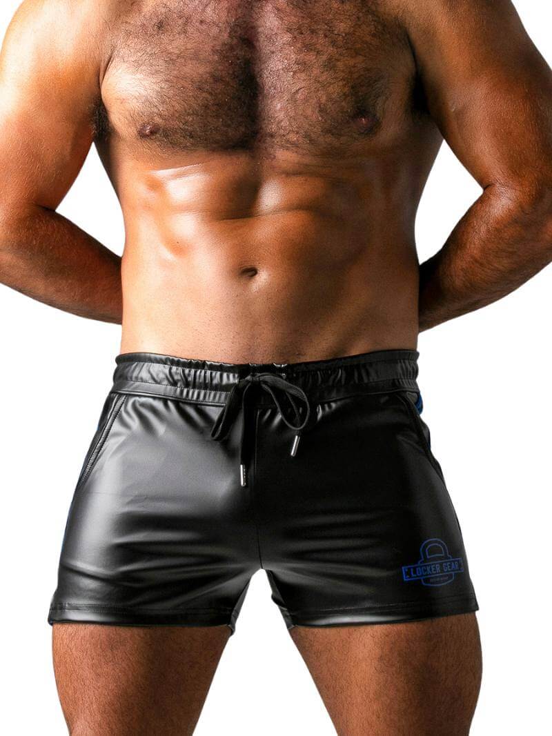 Locker Gear Leather Look Double Striped Short, Blue Trims - Image 3