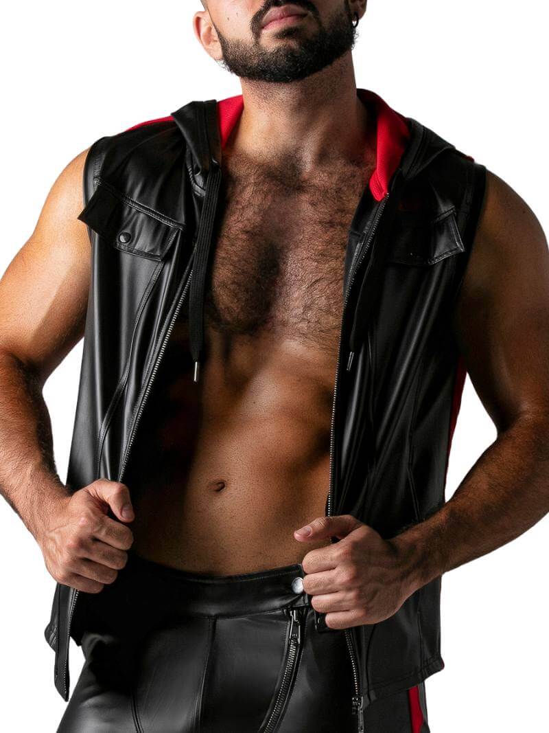 Locker Gear Leather Look Sleeveless Hoodie - SIZE SMALL - Image 3
