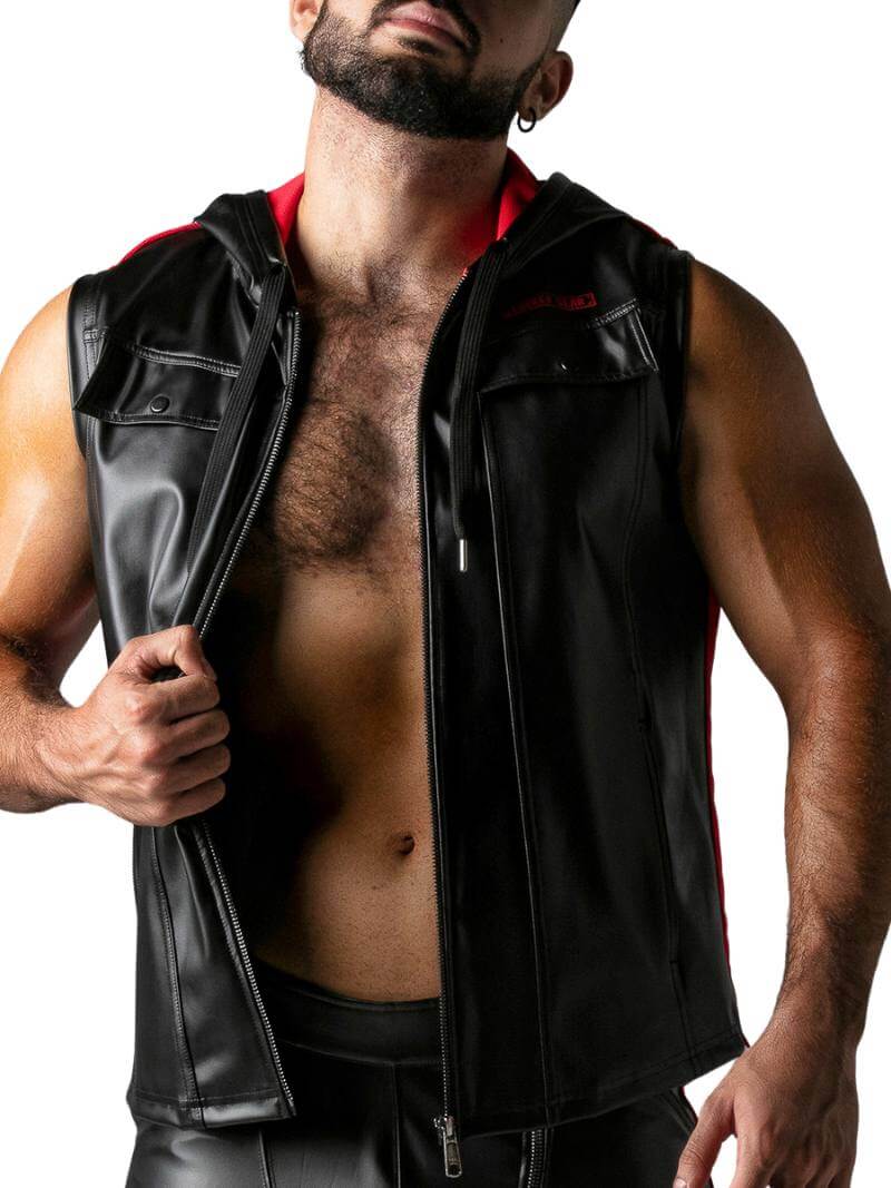 Locker Gear Leather Look Sleeveless Hoodie - SIZE SMALL - Image 4