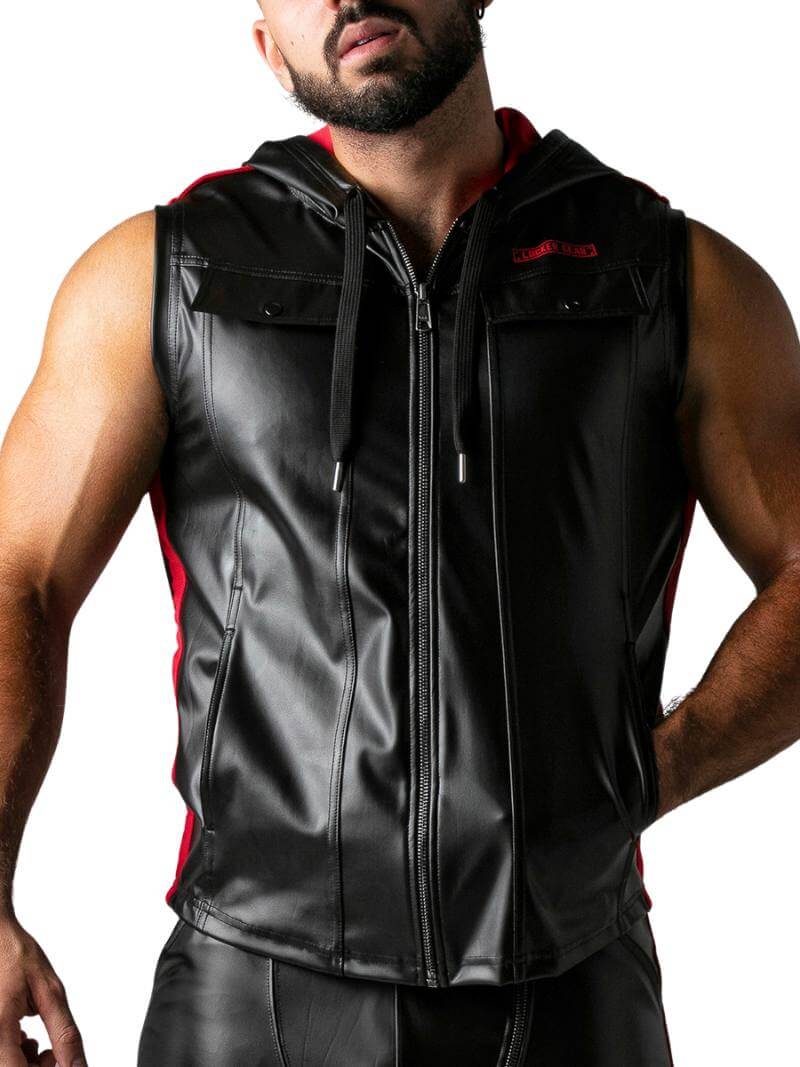Locker Gear Leather Look Sleeveless Hoodie - SIZE SMALL - Image 8