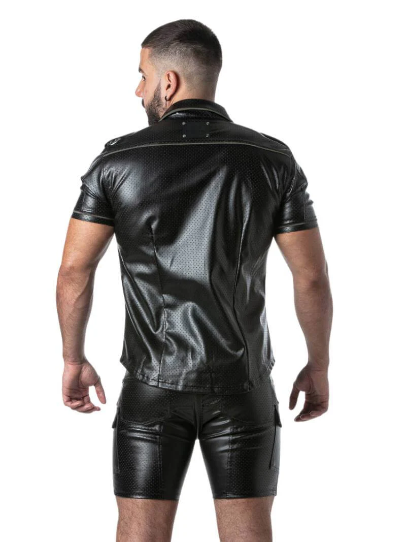 Locker Gear Punch Hole Shirt: Perforated Faux Leather, Button-Up, Collared, Pockets - Image 3