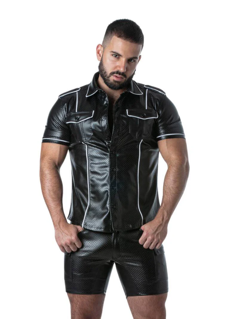 Locker Gear Punch Hole Shirt: Perforated Faux Leather, Button-Up, Collared, Pockets - Image 6