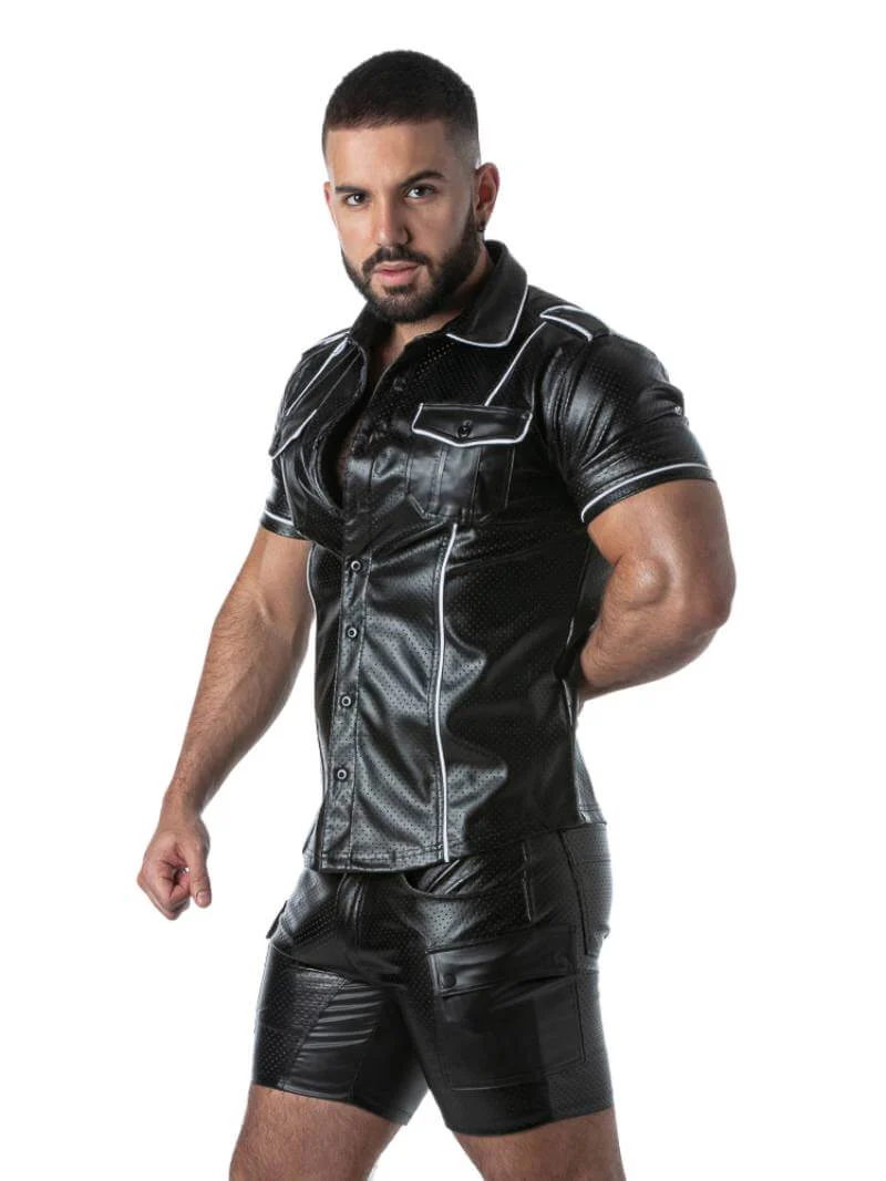 Locker Gear Punch Hole Shirt: Perforated Faux Leather, Button-Up, Collared, Pockets - Image 7