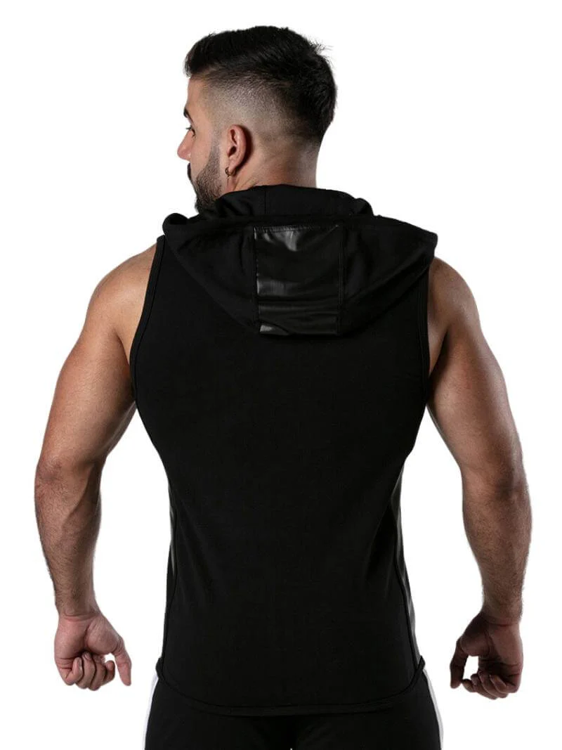 Locker Gear Ribbed Cotton & Leatherette Sleeveless Hoody: Zipped, Pockets, Hooded - Image 5